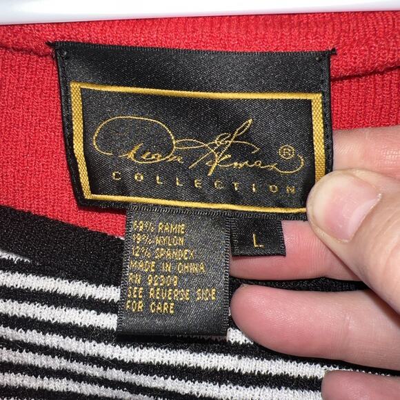 Diane Gilman Large Nautical Red Sweater Blue/white Stripe Inset Long Sleeve - Picture 3 of 8